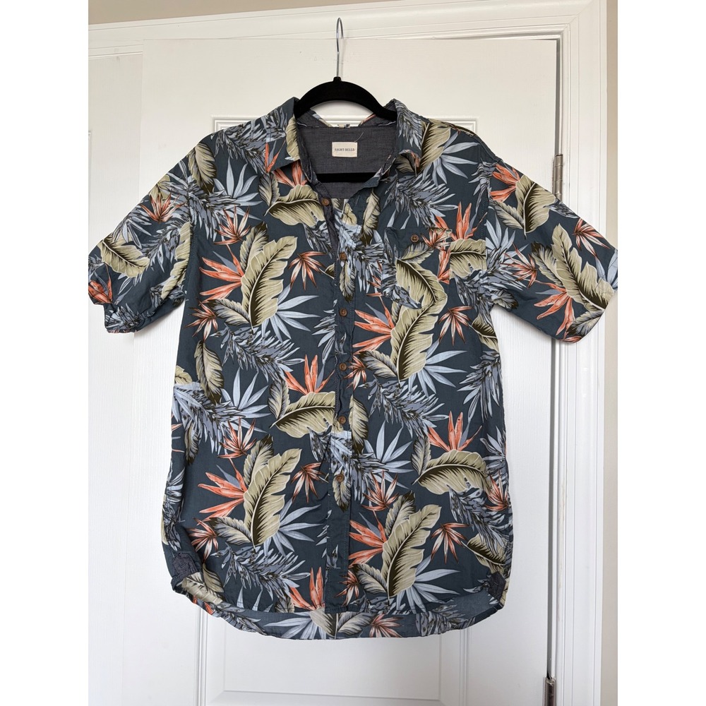 Eight Bells Womens Tropical Floral Button Down Shirt Cotton Short Sleeve Large